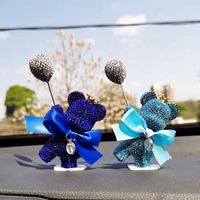 Ornement de voiture Ours de dessin animé tenant un ballon, style coréen créatif incrusté de diamants, kits d'intérieur pour décoration de gâteaux, cadeau pour voiture