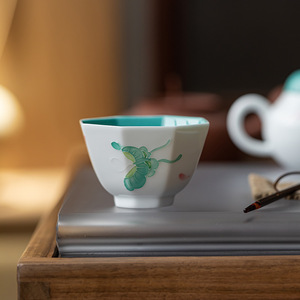 Guanlan Hand Painted Butterfly Flower Octagonal <b>Tea</b> Cup Porcelain Master Cup For Kung Fu <b>Tea</b> <b>Set</b> Afternoon <b>Tea</b> Use - Product Image 3
