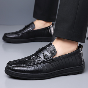 Mocassins en cuir à motif crocodile pour homme, bout rond, chaussures décontractées à enfiler, toutes saisons, semelle intermédiaire en EVA, semelle extérieure en caoutchouc - Product Image 2