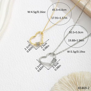 Collier Cœur en Alliage de Zinc avec Pendentif Sertissage Canal, Cadeau pour Femme, Chaîne de Pull Tendance - Product Image 3