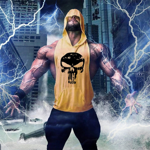 <span class=keywords><strong>Canotta</strong></span> Nera da <span class=keywords><strong>Uomo</strong></span> Personalizzata in Cotone Traspirante con Cappuccio per Palestra e Fitness, Modello Stringer da Bodybuilding - Product Image 5