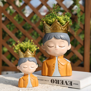Macetas de plantas de <span class=keywords><strong>rey</strong></span> y reina, accesorios de escritorio de figura novedosa, maceta de Cactus suculenta - Product Image 3
