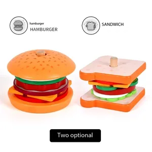 Montessori Wooden Stacking Toys Burger Sandwich Educational Toy Toddlers Baby Learning Blocks Gifts For Kids P