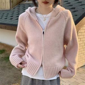Casaco de Suéter de Malha com Capuz e Zíper de Manga Longa Estilo Coreano para Mulheres - Product Image 1