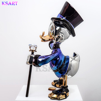 Sculpture en résine de fibre de verre colorée électroplaquée Donald Duck, sac d'argent dollar haut de gamme, modèle artistique peint à la main, personnalisable Ksart