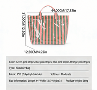 Tas Tote PVC Wanita Motif Garis Grosir, Lapisan Poliester Tahan Air, Tas Selempang Terbuka, Kapasitas Besar, Detail Bordir, Untuk Penggunaan Sehari-hari