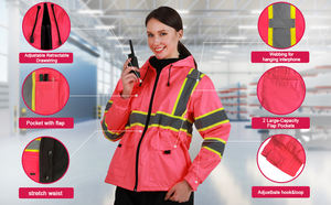 سترة سلامة نسائية مقاومة للماء مقاومة للرياح بسحاب للأماكن الخارجية من ANSI/ISEA متوافقة مع الراحة والقدرة على التحمل أكسفورد - Product Image 2