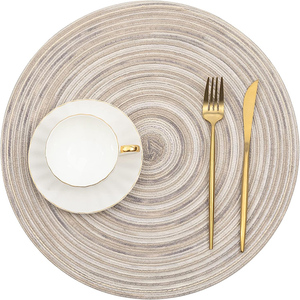 Napperons en tissu rond bleu coton Accessoires de placement de décoration de table neutres - Product Image 2