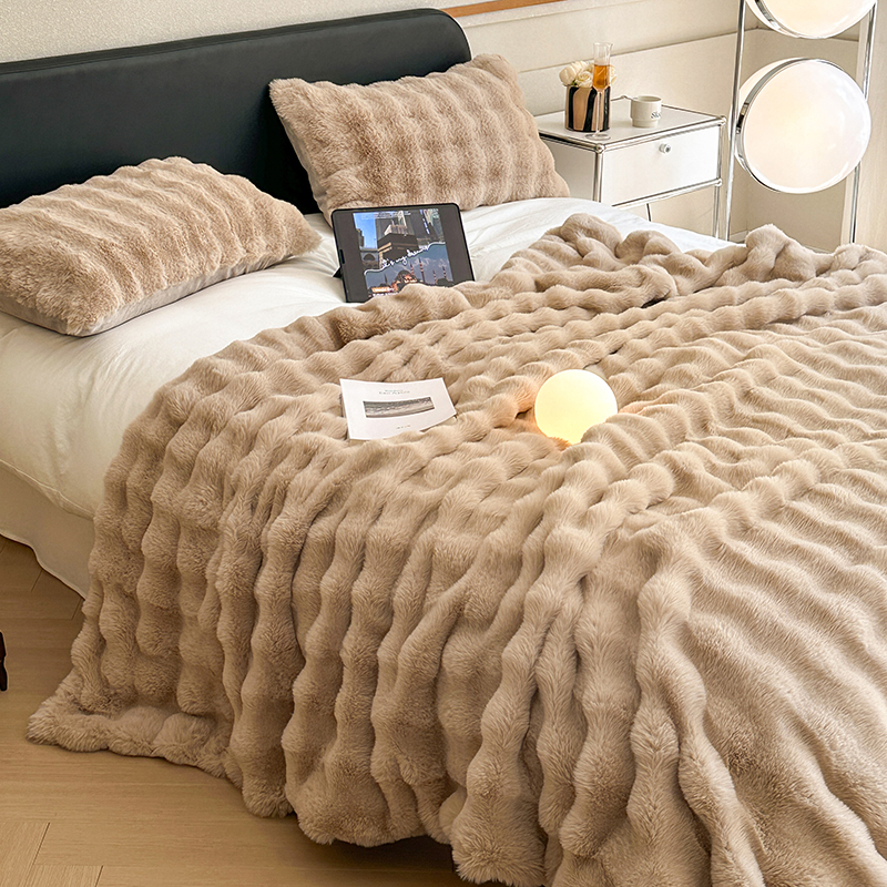 Couverture King Taille Royal Coyo, Fausse Fourrure De Vison, Motif Royal, Marron, 95x87 Pouces