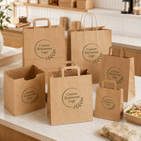 Sac en papier à fond plat pour emporter, en papier kraft de qualité alimentaire, emballage pour boulangerie, faible MOQ, commande d'essai pour boulangeries et traiteurs