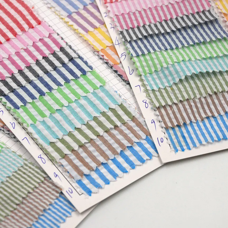 Nuovo popolare tessuto intrecciato multi-colore stripe roll T/C cotone crape shirt tessuto sollevato dalla cina