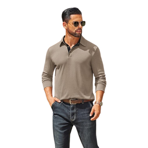 Polo décontracté à manches longues pour homme avec tissu doux et respirant. Polo léger pour tous les jours, idéal pour les tenues décontractées - Product Image 4