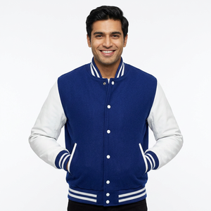 Chaqueta universitaria de lana de cuero genuino de calidad superior para hombre, decoración de patrón de estilo universitario, chaqueta de béisbol universitaria para hombre - Product Image 1