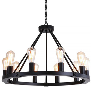 Rustic Iron Chandelier Round Black E26 Incandescent <b>Bulbs</b> For <b>Kitchen</b> Island Bar Restaurant Ceiling <b>Light</b> - Product Image 5