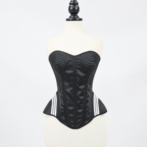 Edgy Strapless Sweetheart <b>Corset</b> Faux Leather Striped Panel Bodice Boned Waist Shaping <b>Top</b> for Punk Rock Club Cosplay Photoshoot - Product Image 1