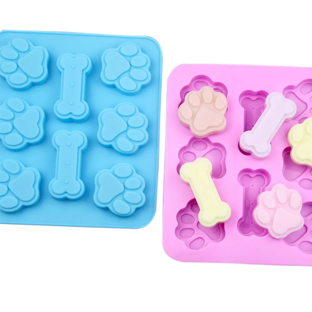 Köpek ayak izi silikon kalıp kek kalıpları kemik kurabiye kesici fondan 3D DIY kedi Paw silikon Bakeware kalıpları pişirme aksesuarları