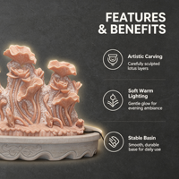 Fontaine en marbre rouge coucher de soleil résistante aux intempéries, statue de lotus en pierre faite à la main pour l'aménagement aquatique extérieur du jardin