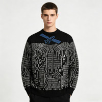 Pull-over en tricot personnalisé de luxe à col rond avec logo intégral, en coton de haute qualité, personnalisable OEM, pour homme