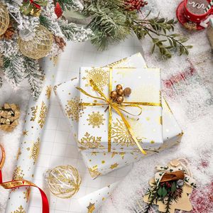 <b>White</b> Gold Snowflake Christmas <b>Wrapping</b> <b>Paper</b> 17 In X 32.8 Ft Single Side Recyclable Gift Craft Use - Product Image 2