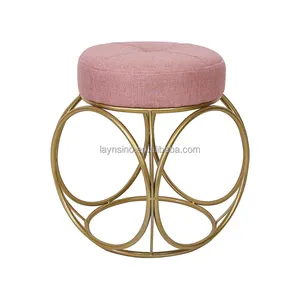 Home Furniture Hot Sale Nordic Cheap Makeup Stools Gold Metal Framework Round Shoes Changing Stools