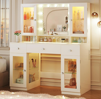 Bureau de toilette modulaire moderne blanc lumineux OEM/ODM avec 4 armoires en verre haute transparence et 3 tiroirs de rangement pour hôtel et maison