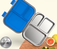 Nouvelle conception de boîte à bento rectangulaire de qualité alimentaire à 3 compartiments, boîte à lunch en acier inoxydable 304 pour enfants avec pot à soupe
