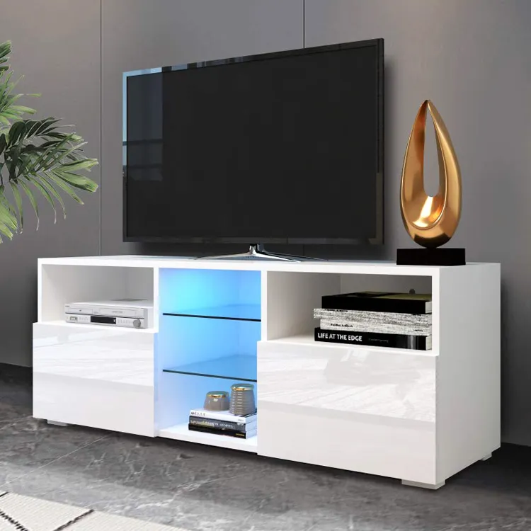 Entertainment Center Living Room Furniture Wooden Storage Drawer Media Television Table Cabinet LED Light TV Console Stand