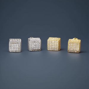 Cube Stud Earrings Full Diamond Geometric Design Zinc Alloy Party Jewelry - Product Image 1