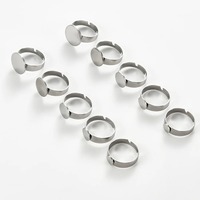 Sunling 10Pcs Cincin Kosong Stainless Steel yang Dapat Disesuaikan 6/8/10/12/14MM Alas Cincin Datar untuk Cabochon, Perlengkapan Perhiasan DIY