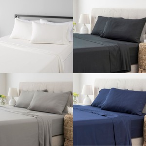 Set Copriletto Tinta Unita per Casa e Hotel, 4 Pezzi, Proteggi Materasso Antibatterico, Lenzuolo in Fibra Superfine, Federe, Set Biancheria da Letto - Product Image 6