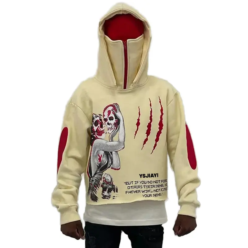 Sweats à capuche surdimensionnés personnalisés pour hommes sweat à capuche en éponge française en coton épais avec masque