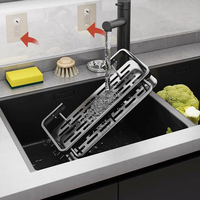 Étagère d'angle moderne noire en aluminium sans perçage pour évier, organisateur multifonctionnel pour cuisine, salle de bain et hôtel