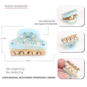 Pince à cheveux mignonne de taille moyenne pour femme, style européen et américain, en acétate, entièrement ornée de strass, accessoire capillaire quotidien - Product Image 5