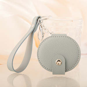 Pu Leather Compact <b>Mirror</b> With Wrist Strap And Puppy Charm Portable Folding <b>Makeup</b> <b>Mirror</b> For Women Girls Wholesale Custom Logo - Product Image 2