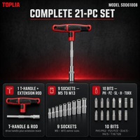 Set Obeng Soket 21 in 1 dengan Bit Phillips, Pozidriv, Torx, Hex, Slotted, Ekstensi Bar, Pegangan PP TPR, Perkakas Tangan