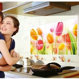 Tulip Oil Proof <b>Wall</b> <b>Stickers</b> AY3008 PVC 3D Rectangle Home <b>Decoration</b> - Product Image 3