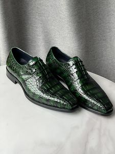 Zapatos de Cuero de Cocodrilo Verde de Lujo para Hombre – Zapatos de Vestir con Cordones de Alto Brillo, Calzado Formal Premium para Hombres - Product Image 5