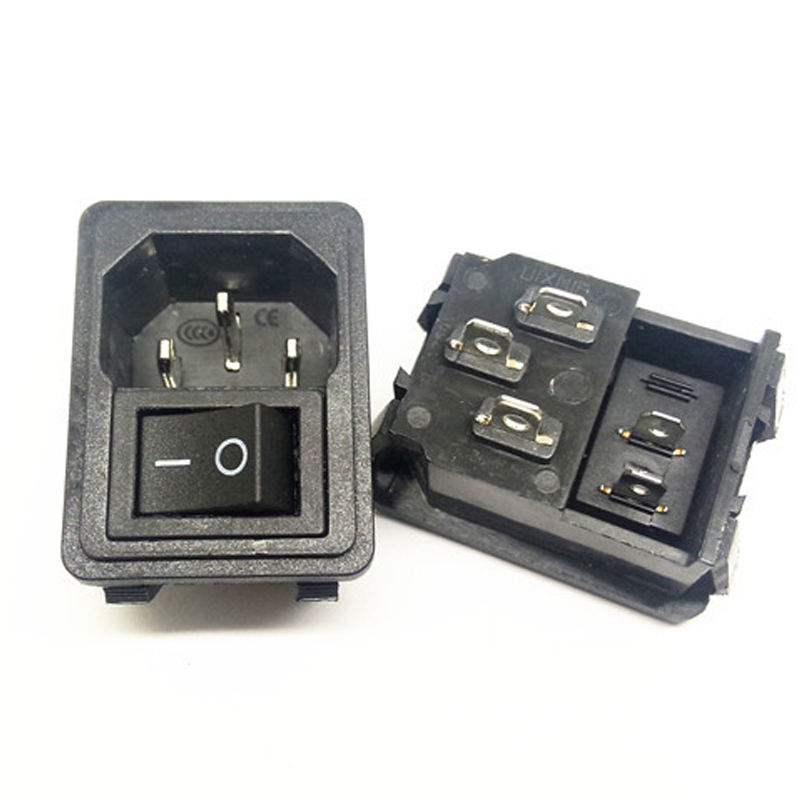 220V 10A IEC C14 Black PC Rocker Switch Socket Plug 3 Pin Panel Mount ...