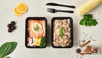 Boîte à lunch rectangulaire noire jetable en plastique, compatible micro-ondes, écologique, avec couvercle, 24 oz, sans BPA, pour préparation de repas et plats à emporter