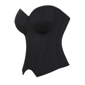 Corsetto <span class=keywords><strong>a</strong></span> righe nere da donna con corsetto <span class=keywords><strong>reggiseno</strong></span> <span class=keywords><strong>a</strong></span> righe <span class=keywords><strong>a</strong></span> righe Costume da ufficio corsetto con cerniera stringato Sexy Top Bustier senza spalline - Product Image 3