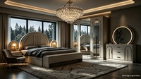 Suite complète de chambre à coucher de style turc, transfrontalière, avec cadre de lit simple rembourré en tissu, éclairage LED et tiroirs de rangement, design arc-en-ciel