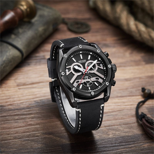 Orologi da <span class=keywords><strong>Uomo</strong></span> Neri alla Moda Megir 2120 in Offerta, <span class=keywords><strong>Orologio</strong></span> da Polso con Cinturino in Pelle per Ragazzi, Jam Tangan Polos - Product Image 3