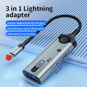 Nouvelle conception 8 broches vers <span class=keywords><strong>USB</strong></span> 3.0 ou <span class=keywords><strong>adaptateur</strong></span> OTG haute vitesse de type c avec <span class=keywords><strong>adaptateur</strong></span> de <span class=keywords><strong>prise</strong></span> pour écouteurs de type c tout en prenant en charge la charge rapide - Product Image 2