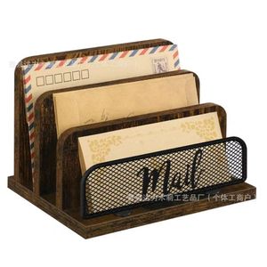 Wooden Multi Tier Desktop <b>File</b> Organizer 3 Layers Standing Type Office <b>Storage</b> Rack For Documents And Mail - Product Image 5