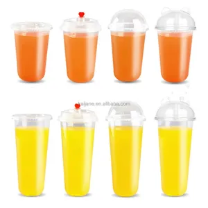 Logo In Rõ Ràng 12 16, 24Oz PP Cup U Hình Dạng Trái Cây Boba Bong Bóng Trà Sữa Cốc Dùng Một Lần Nhựa Tùy Chỉnh Uống Cup Với Nắp Đậy