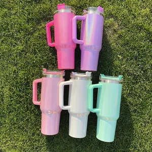 Shimmer glitter 40oz blank sublimation double walled stainless steel Insulated handle travel Sealed mugs for Dye Heat Press