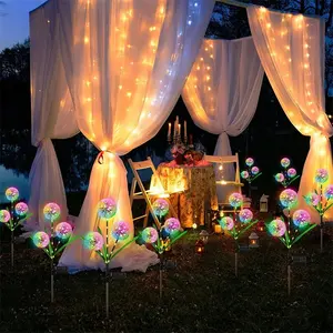 新款设计防水户外发光二极管花园装饰蒲公英塑料花球庭院灯太阳能草坪纱灯