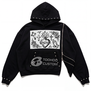 เสื้อฮู้ดผู้ชายสไตล์โกธิคพิมพ์ลาย TOOHOO CUSTOM ผ้าฝ้าย 100% ทรงโอเวอร์ไซส์ สตรีทแวร์ ลุคซักยืด สีดำล้วน 450gsm - Product Image 1