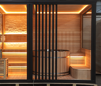 Auf Lager: Western Red Cedar Außensauna mit Panoramafenster, Sauna-Kaltwasserbecken-Kombination für Villen