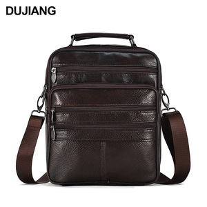 Sac messager en cuir véritable Dujiang pour homme, grande capacité, sac bandoulière vertical, durable, couleur unie, style professionnel - Product Image 1